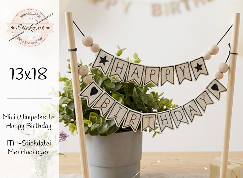 Mini Wimpelkette Happy Birthday - ITH-Stickdatei